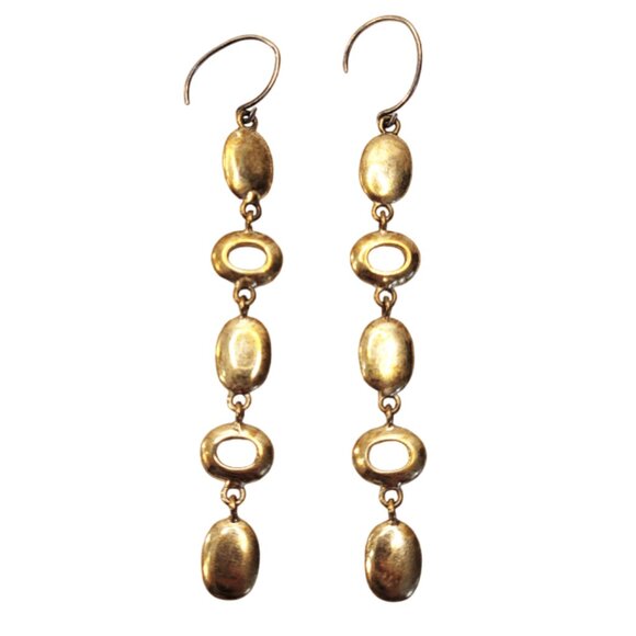 Vintage Earrings MONET Pierced Dangle Drop Yellow Gold 2.5" - Picture 1 of 4